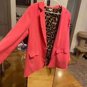 JODIFL Vibrant Pink Blazer with Animal Print Lining